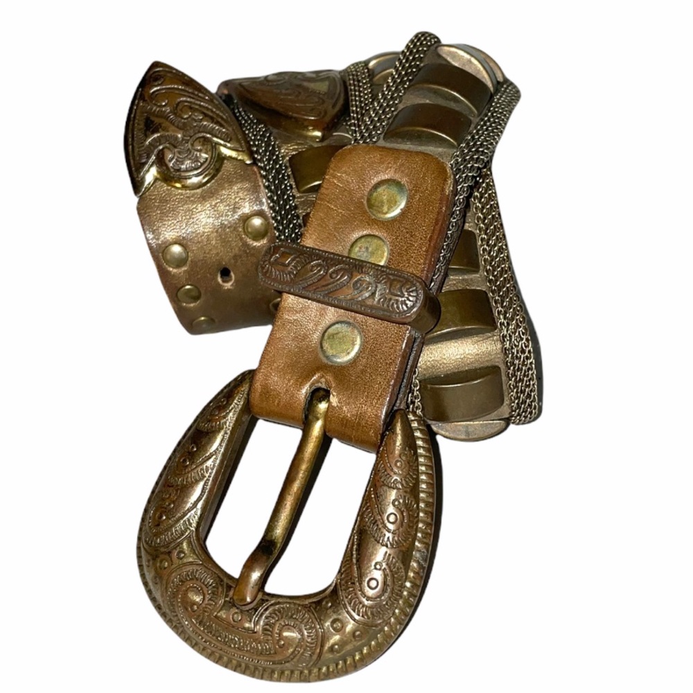 VTG  Usmeco Mesh Metal Stud Leather Belt 27-31”